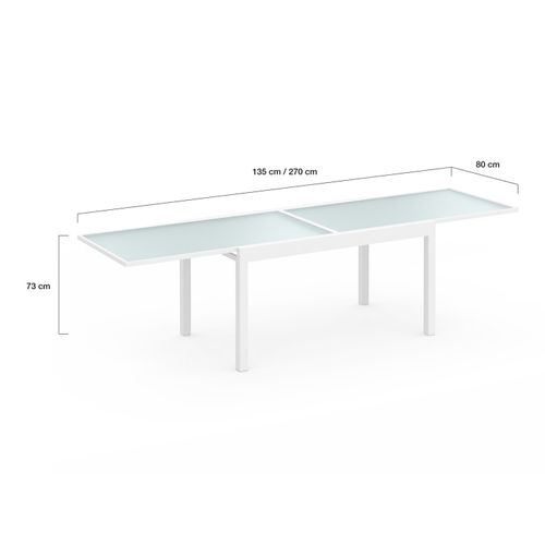 Salon De Jardin Madrid Table Extensible 135-270 Cm Et 12 Chaises Empilables Blanc Et Beige