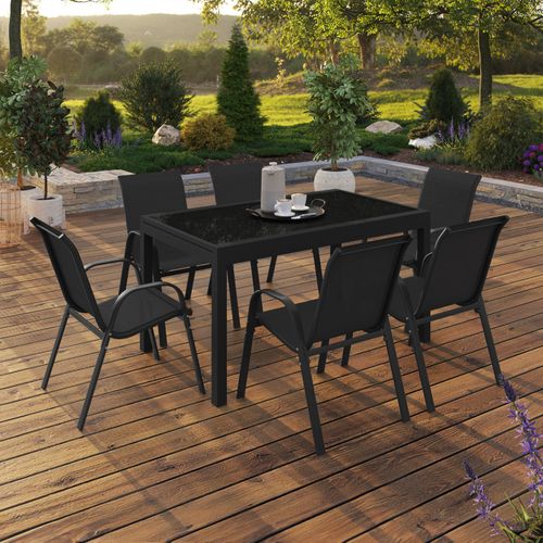 Salon De Jardin Madrid Table Extensible 135-270 Cm Et 12 Chaises Empilables Noir