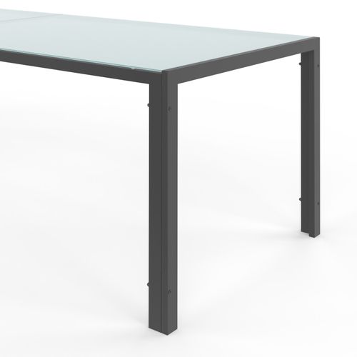 Salon De Jardin Madrid - Table 240cm Et 10 Chaises Empilables Noir - Verre Trempé Et Acier