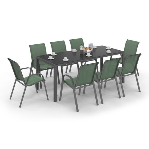 Salon De Jardin Madrid Table 190 Cm Et 8 Chaises Empilables Vert Olive