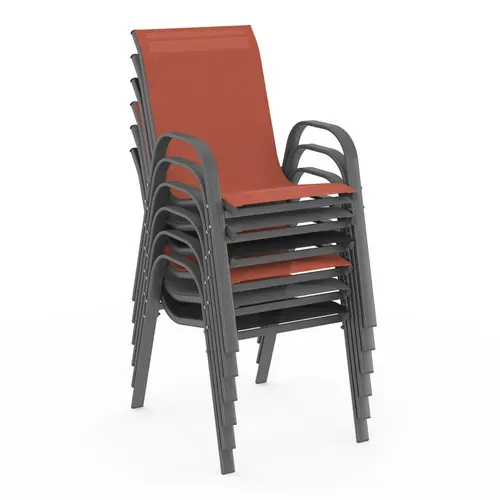 Salon De Jardin Madrid Table 190 Cm Et 8 Chaises Empilables Mix Color Gris, Noir Et Terracotta