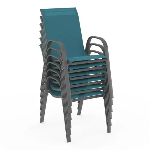 Salon De Jardin Madrid Table 150 Cm Et 6 Chaises Empilables Bleu Canard
