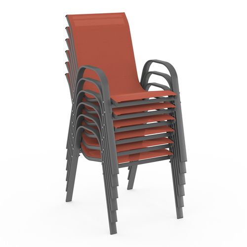 Salon De Jardin Madrid Table 150 Cm Et 6 Chaises Empilables Terracotta