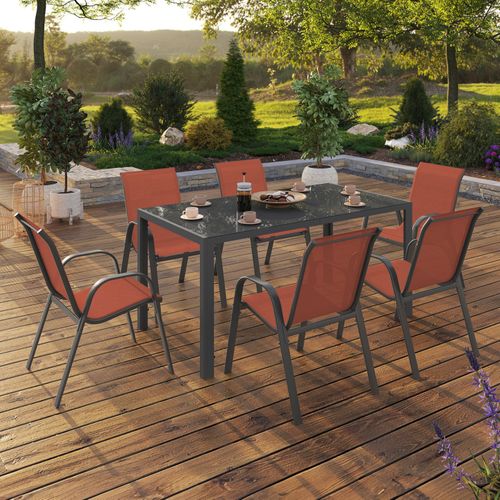 Salon De Jardin Madrid Table 150 Cm Et 6 Chaises Empilables Terracotta