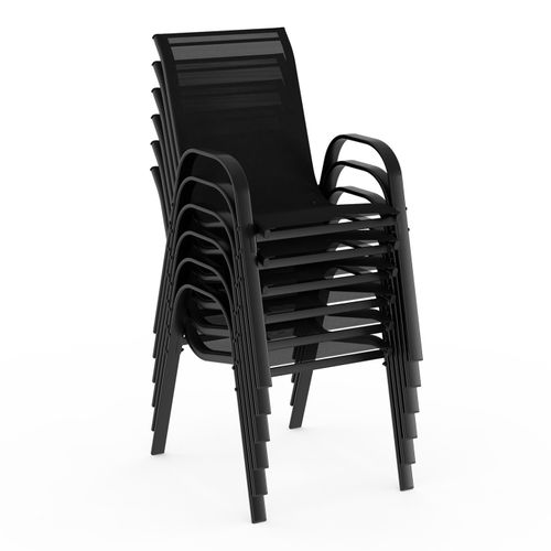 Salon De Jardin Madrid Table 150 Cm Et 6 Chaises Empilables Noir
