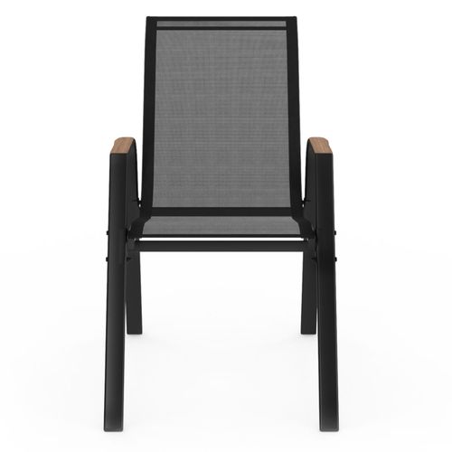 Lot De 6 Chaises De Jardin Noumea Métal Et Textilène Empilables Noir Et Bois