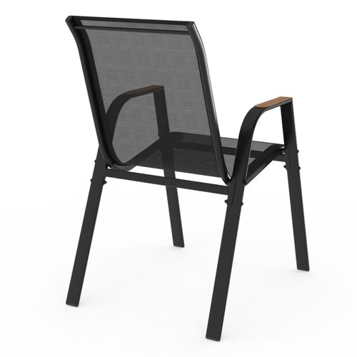 Lot De 6 Chaises De Jardin Noumea Métal Et Textilène Empilables Noir Et Bois