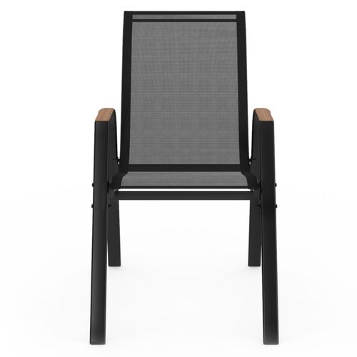 Lot De 4 Chaises De Jardin Noumea Métal Et Textilène Empilables Noir Et Bois
