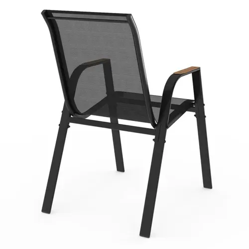 Lot De 4 Chaises De Jardin Noumea Métal Et Textilène Empilables Noir Et Bois