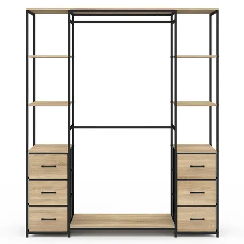 Dressing Double Penderie + Double Colonne L. 140 Cm Utah Avec 6 Étagères Et 6 Bacs En Tissu Bois Et