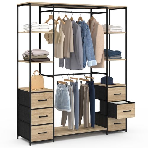 Dressing Double Penderie + Double Colonne L. 140 Cm Utah Avec 6 Étagères Et 6 Bacs En Tissu Bois Et