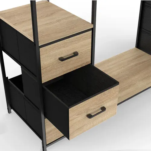 Dressing Double Penderie + Double Colonne L. 140 Cm Utah Avec 6 Étagères Et 6 Bacs En Tissu Bois Et