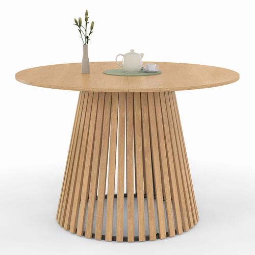 Table à Manger Ronde Carmen 6 Personnes Pied Bois En Lattes Et Plateau Bois 110 Cm