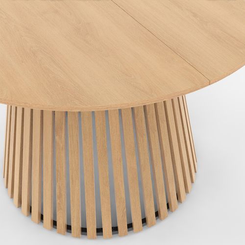 Table à Manger Ronde Carmen 6 Personnes Pied Bois En Lattes Et Plateau Bois 110 Cm