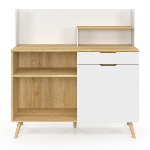 Buffet Bas De Cuisine VITO 120 Cm Blanc Et Bois - 1 Porte + 3 Tiroirs, Plan De Travail à 83 Cm - Rangement Optimisé, à Monter Soi-même - 8