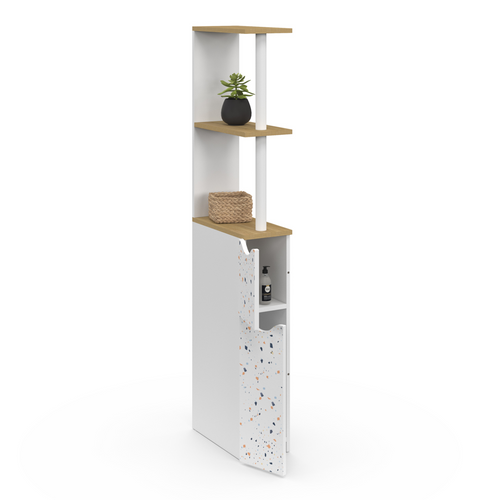 Meuble Wc étagère Willy 2 Portes Motif Terrazzo Et Hêtre