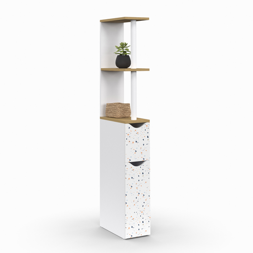 Meuble Wc étagère Willy 2 Portes Motif Terrazzo Et Hêtre