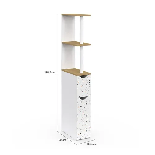 Meuble Wc étagère Willy 2 Portes Motif Terrazzo Et Hêtre