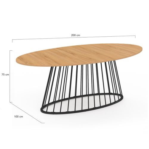 Table à Manger Ovale Yuna 10 Personnes Plateau Bois Et Pied Filaire En Métal Noir 200 Cm