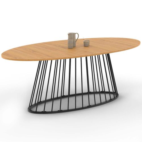 Table à Manger Ovale Yuna 10 Personnes Plateau Bois Et Pied Filaire En Métal Noir 200 Cm
