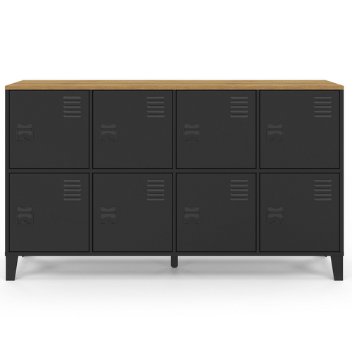 Buffet Casier 139 Cm Ester 8 Portes En Métal Noir Plateau Bois Design Industriel