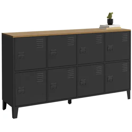 Buffet Casier 139 Cm Ester 8 Portes En Métal Noir Plateau Bois Design Industriel