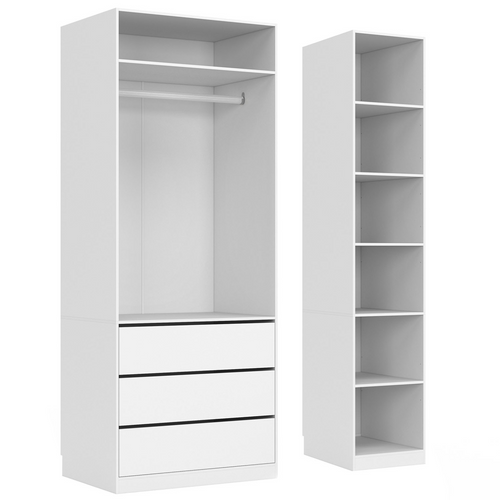 Dressing Modulable Taylor 120 X 55 X 200 Cm 2 Modules Avec Penderie + étagères + Tiroirs Blanc