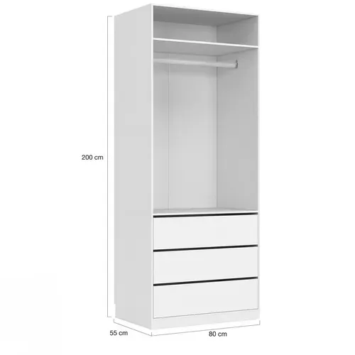 Dressing Modulable Taylor 120 X 55 X 200 Cm 2 Modules Avec Penderie + étagères + Tiroirs Blanc