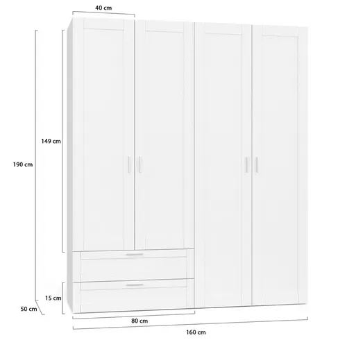 Armoire 4 Portes Vito Blanc Penderie 160 Cm Avec 2 Tiroirs Et étagères