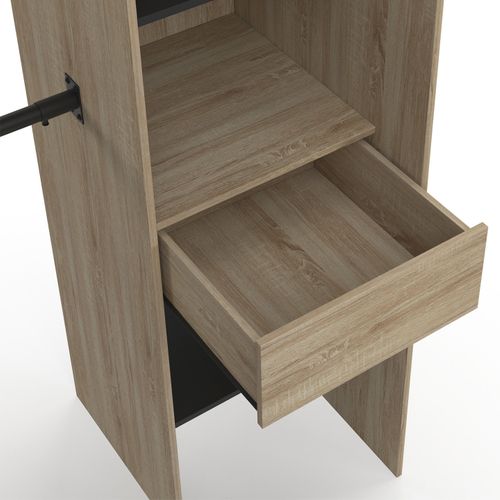 Dressing Extensible D'angle Marlon 230 X 140 X 180 Cm Hêtre Avec Penderies + étagères + Rideaux Noir