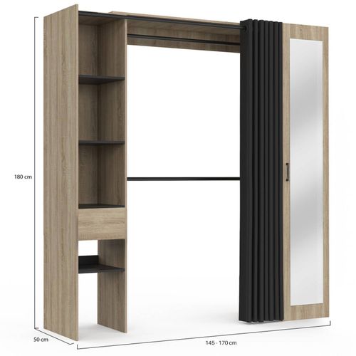Dressing Extensible Meryl 145/170 X 50 X 180 Cm Hêtre Avec étagères + Double Penderie + Miroir + Rid