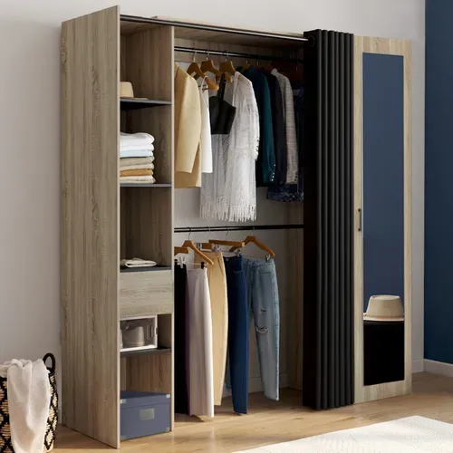 Dressing Extensible Meryl 145/170 X 50 X 180 Cm Hêtre Avec étagères + Double Penderie + Miroir + Rid