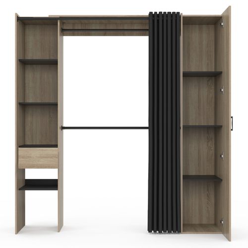 Dressing Extensible Meryl 145/170 X 50 X 180 Cm Hêtre Avec étagères + Double Penderie + Miroir + Rid