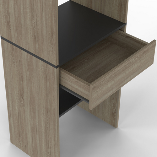 Kit Dressing Meline 160 X 40 X 180 Cm Hêtre Avec étagères Noires + Tiroir + Double Penderie