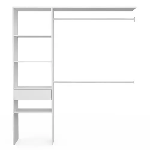 Kit Dressing Meline 160 X 40 X 180 Cm Blanc Avec étagères + Tiroir + Double Penderie