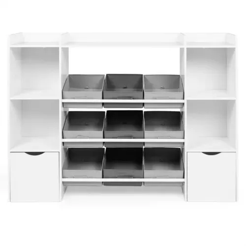 Meuble De Rangement Enfant Mana 7 étagères, 9 Bacs En Tissu Et 2 Cubes Sur Roulettes Blanc