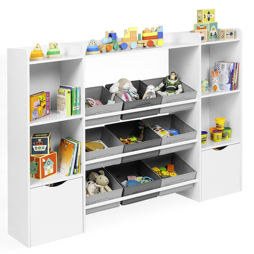 Meuble De Rangement Enfant Mana 7 étagères, 9 Bacs En Tissu Et 2 Cubes Sur Roulettes Blanc