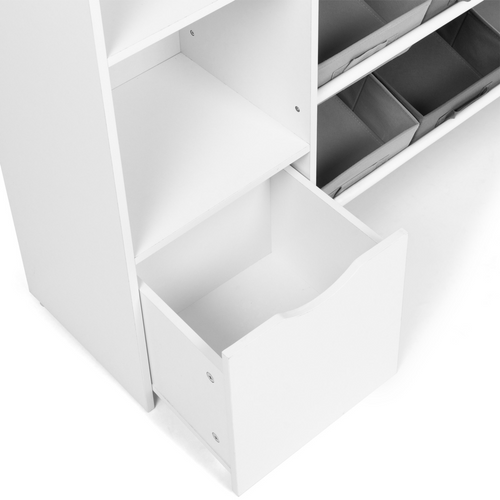 Meuble De Rangement Enfant Mana 7 étagères, 9 Bacs En Tissu Et 2 Cubes Sur Roulettes Blanc