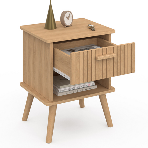 Lot De 2 Tables De Chevet Juliette 1 Tiroir Avec Niche Lattes Tasseau Bois Coloris Chêne