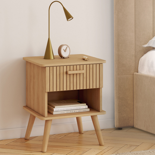 Lot De 2 Tables De Chevet Juliette 1 Tiroir Avec Niche Lattes Tasseau Bois Coloris Chêne