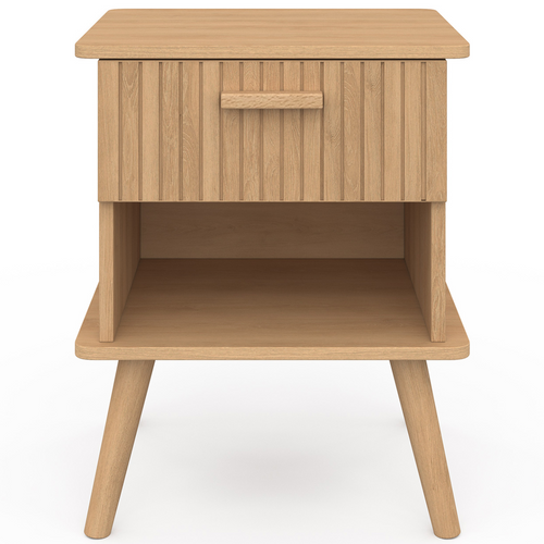 Lot De 2 Tables De Chevet Juliette 1 Tiroir Avec Niche Lattes Tasseau Bois Coloris Chêne