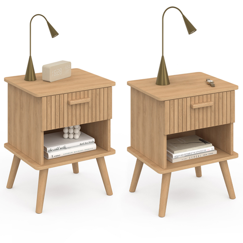 Lot De 2 Tables De Chevet Juliette 1 Tiroir Avec Niche Lattes Tasseau Bois Coloris Chêne
