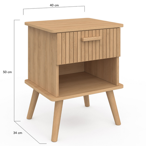 Lot De 2 Tables De Chevet Juliette 1 Tiroir Avec Niche Lattes Tasseau Bois Coloris Chêne