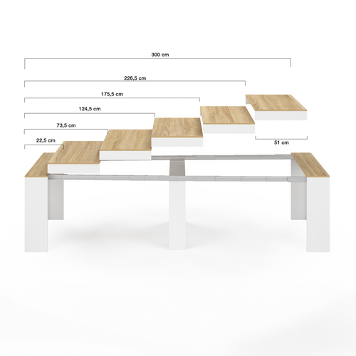 Table Console Extensible Orlando 14 Personnes 300 Cm Blanc Et Façon Hêtre