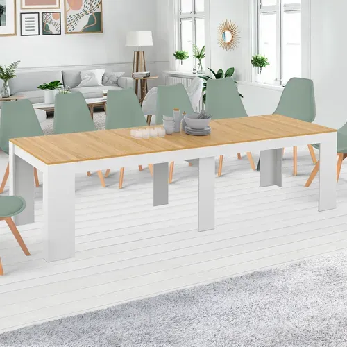 Table Console Extensible Orlando 14 Personnes 300 Cm Blanc Et Façon Hêtre