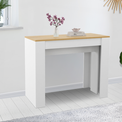 Table Console Extensible Orlando 14 Personnes 300 Cm Blanc Et Façon Hêtre