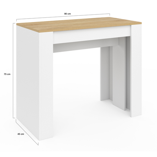 Table Console Extensible Orlando 14 Personnes 300 Cm Blanc Et Façon Hêtre