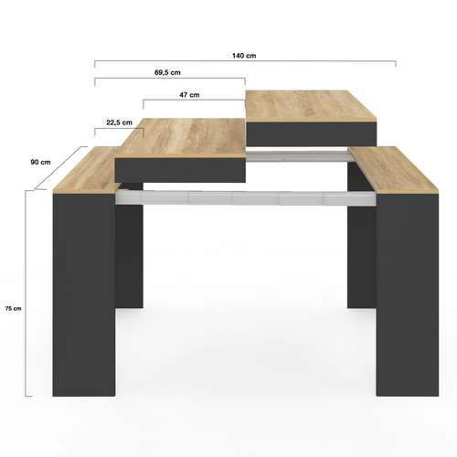 Table Console Extensible Orlando 6 Personnes 140 Cm Bois Noir Et Façon Hêtre