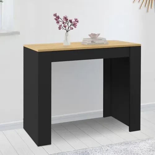 Table Console Extensible Orlando 6 Personnes 140 Cm Bois Noir Et Façon Hêtre