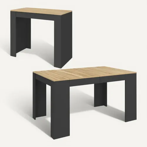 Table Console Extensible Orlando 6 Personnes 140 Cm Bois Noir Et Façon Hêtre